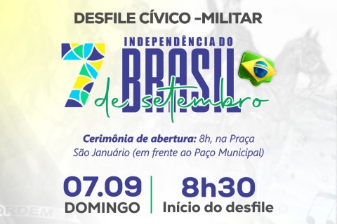 Alô, Ubá! Já prepara o coração e chama a família: no próximo domingo, 07 de setembro, tem Desfile Cívico-Militar pelas ruas da nossa cidade!