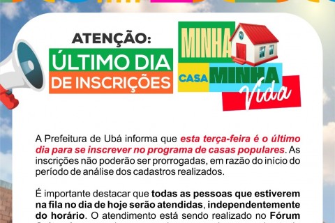 🚨 ÚLTIMO DIA DE INSCRIÇÕES – CASAS POPULARES 📢